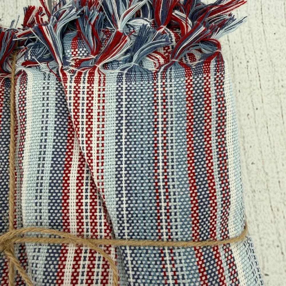 Tommy Bahama Tablecloth 60x104 Blue Red White Striped Coastal Woven Fringed